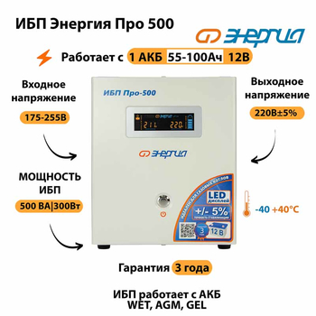 Энергия ИБП Про 500 12В - ИБП и АКБ - ИБП для котлов - . Магазин оборудования для автономного и резервного электропитания Ekosolar.ru в Димитровграде