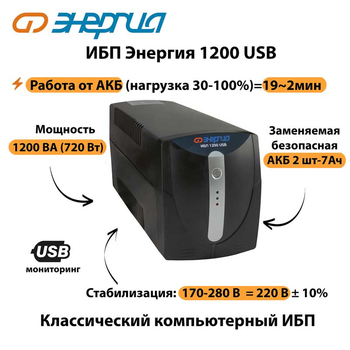 Энергия ИБП 1200 USB - ИБП и АКБ - ИБП для компьютера - . Магазин оборудования для автономного и резервного электропитания Ekosolar.ru в Димитровграде