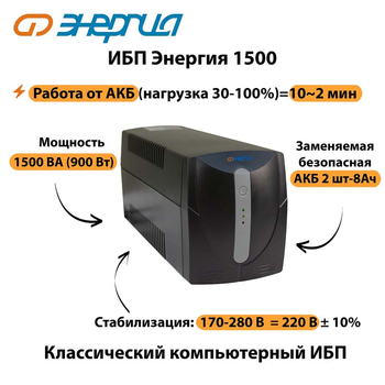 Энергия ИБП 1500 - ИБП и АКБ - ИБП для компьютера - . Магазин оборудования для автономного и резервного электропитания Ekosolar.ru в Димитровграде