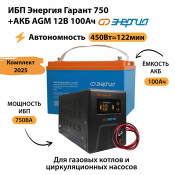 ИБП для котла Энергия Гарант 750 + Аккумулятор 100 Ач 12 В (450Вт - 122мин) - ИБП и АКБ - ИБП для котлов - . Магазин оборудования для автономного и резервного электропитания Ekosolar.ru в Димитровграде