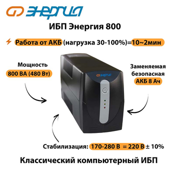 Энергия ИБП 800 - ИБП и АКБ - ИБП для компьютера - . Магазин оборудования для автономного и резервного электропитания Ekosolar.ru в Димитровграде